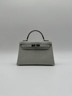 Mini Kelly Gris Neve Matte Alligator Palladium Hardware