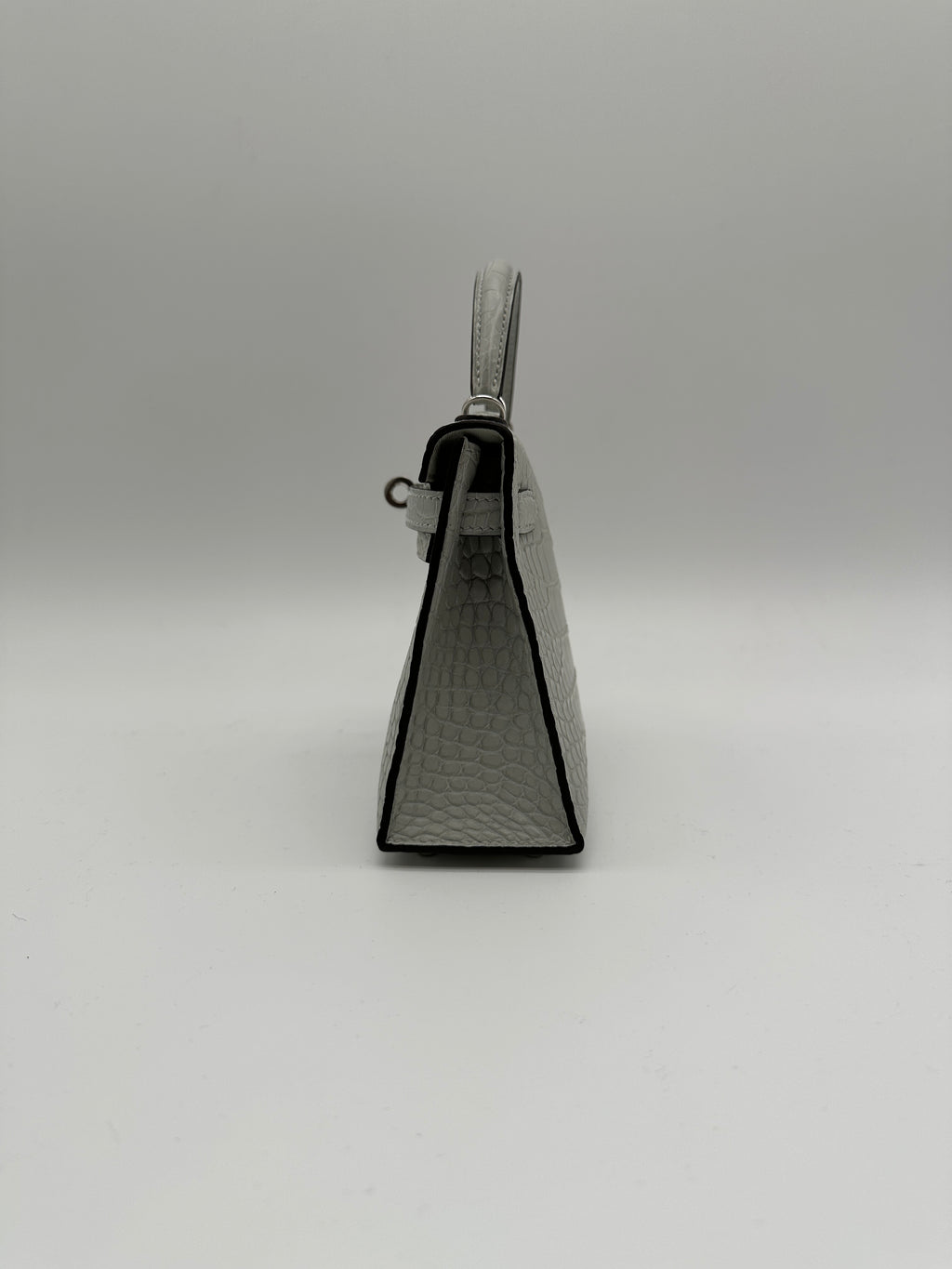 Mini Kelly Gris Neve Matte Alligator Palladium Hardware