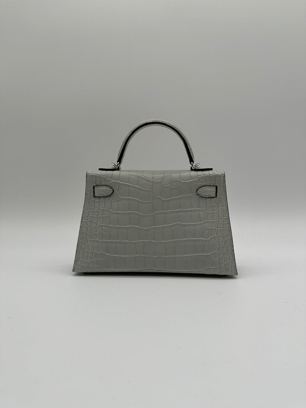 Mini Kelly Gris Neve Matte Alligator Palladium Hardware