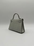 Mini Kelly Gris Neve Matte Alligator Palladium Hardware