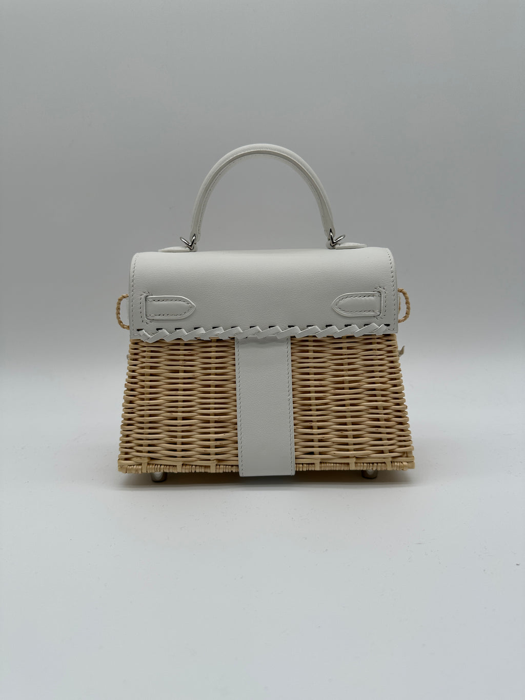 Hermès Mini Kelly Picnic Blanc Swift & Osier Palladium Hardware