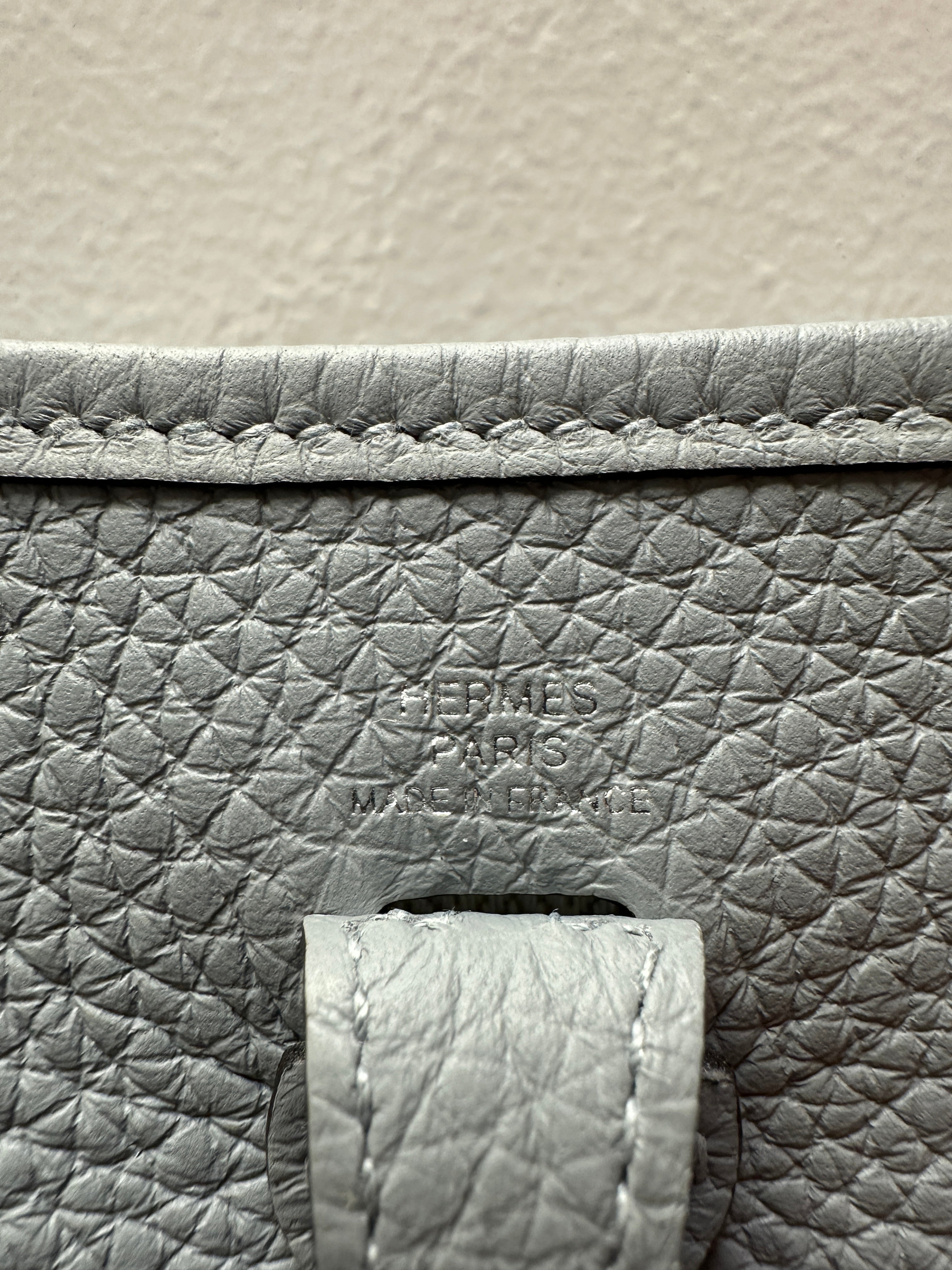 Hermès Mini Evelyne Gris Pantin Taurillon Clemence Palladium Hardware