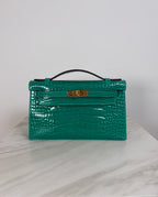 Hermès Kelly Pochette Vert Jade Shiny Alligator Gold Hardware