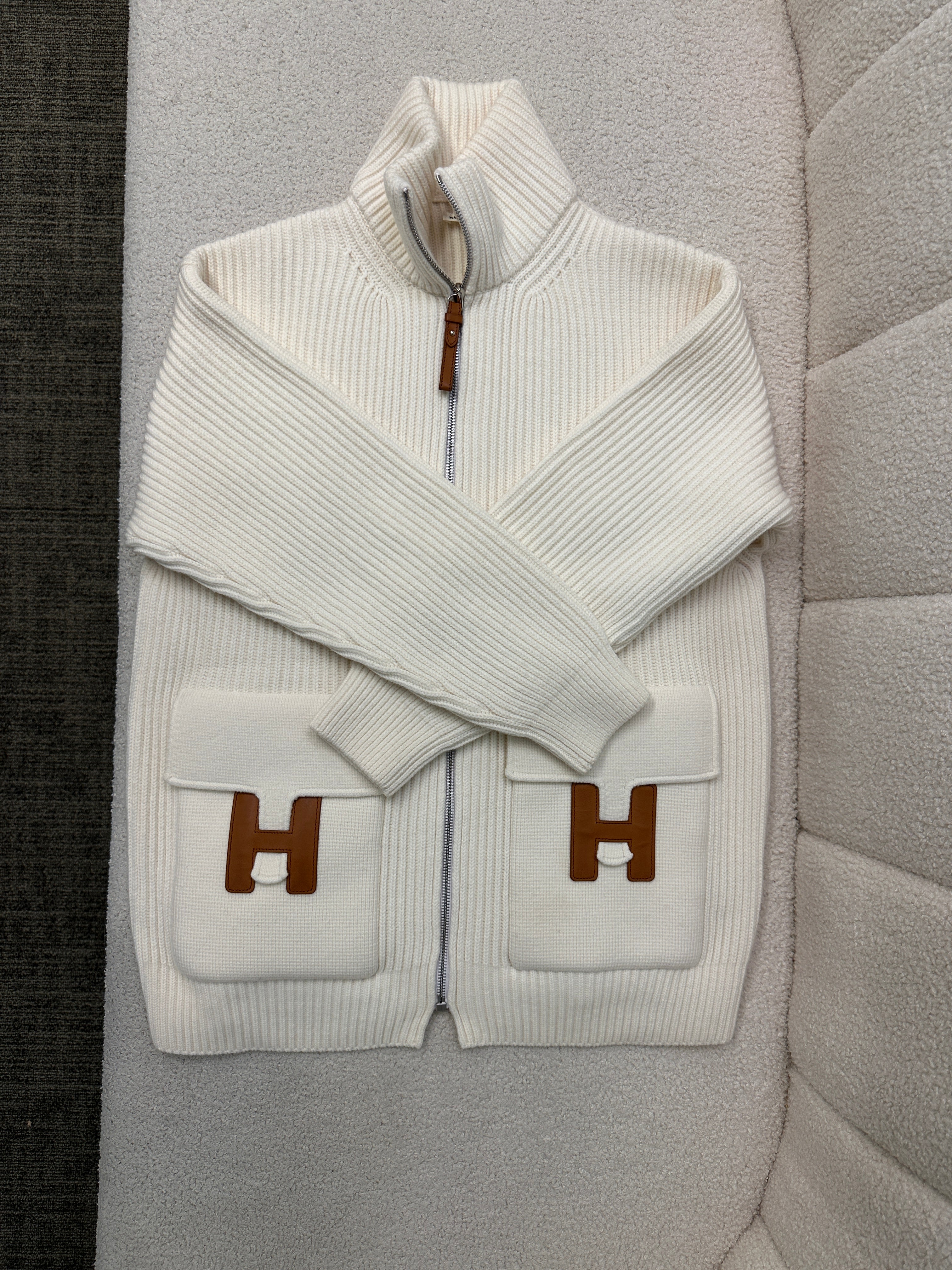 Hermès Wool Knit Jacket Blanc Naturel