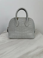 Hermès Mini Bolide Gris Neve Matte Alligator Gold Hardware