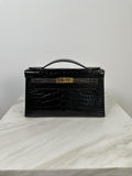 Hermès Kelly Pochette HSS Black/Graphite Shiny Alligator Gold Hardware