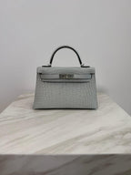 Mini Kelly Gris Neve Matte Alligator Palladium Hardware