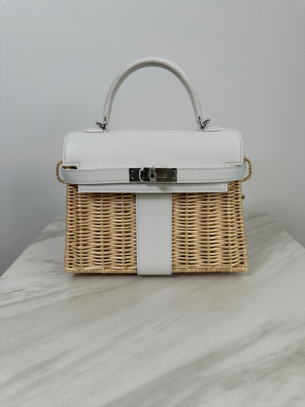 Hermès Mini Kelly Picnic Blanc Swift & Osier Palladium Hardware