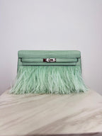 Hermès Kelly Elan Folie Vert Deau Foile Matte Porosus Palladium Hardware