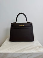 Hermès Kelly 25 Bai Brun Epsom Permabass Hardware