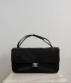 Chanel Maxi Black 32cm Silver-tone Hardweae