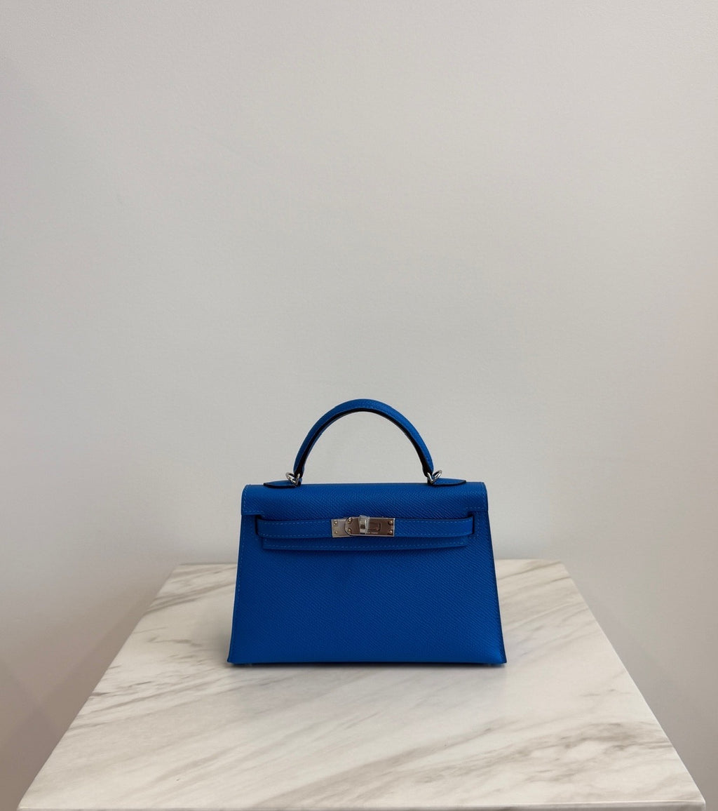 Hermès Mini Kelly Bleu Hydra Epsom Palladium Hardware