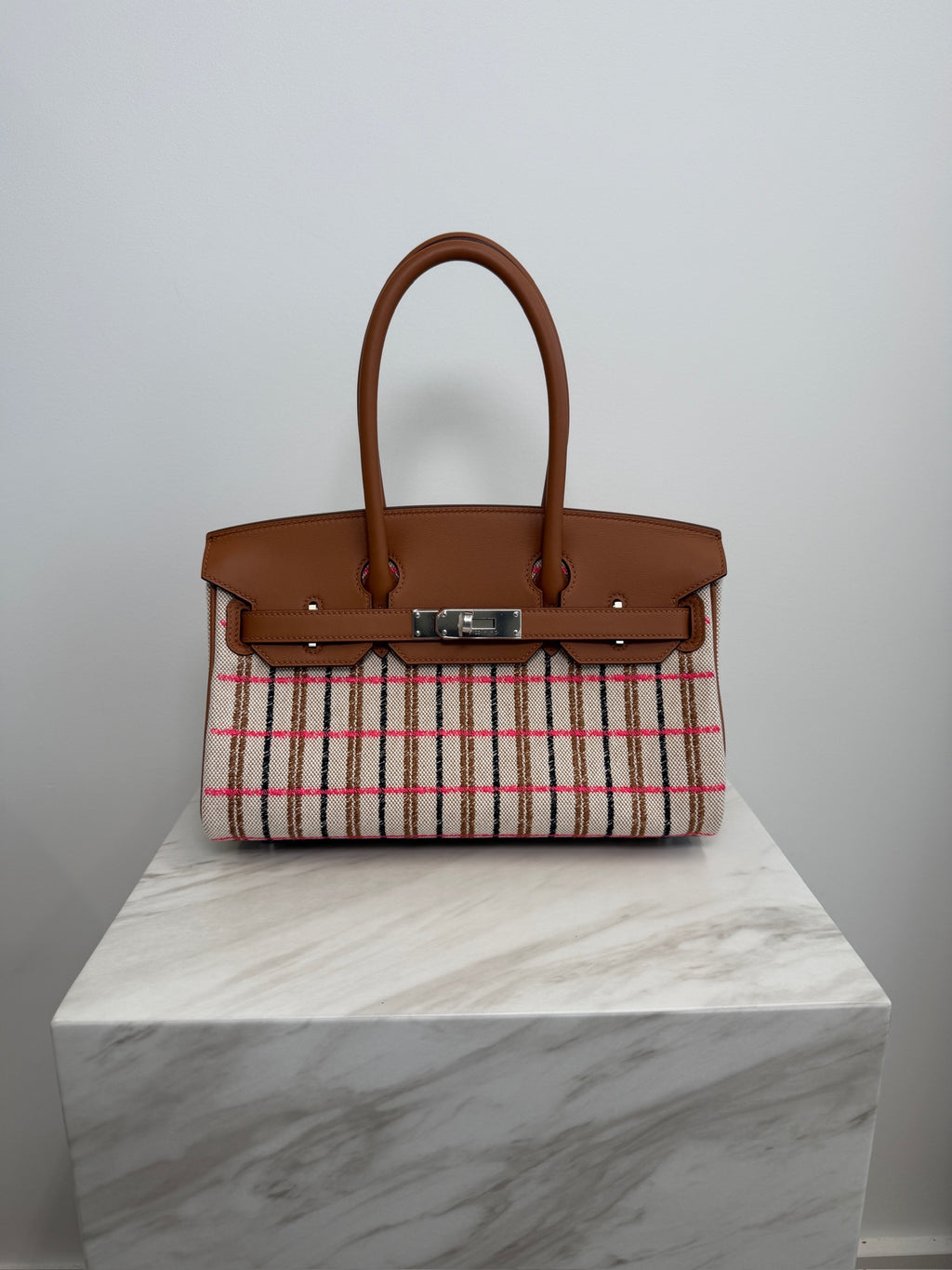 Hermès Birkin 29 Shoulder Toile & Gold Swift Palladium Hardware