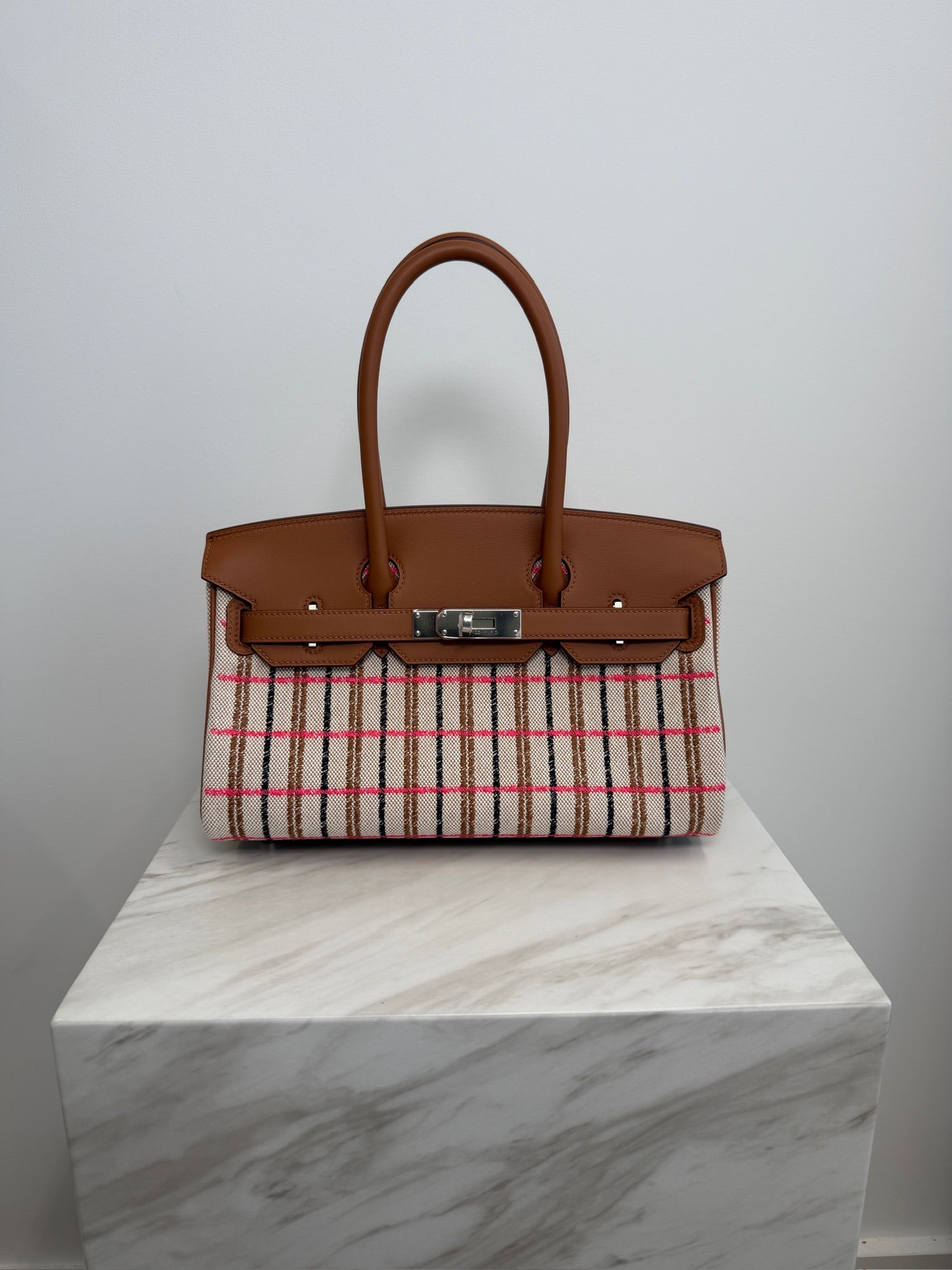 Hermès Birkin 29 Shoulder Toile & Gold Swift Palladium Hardware