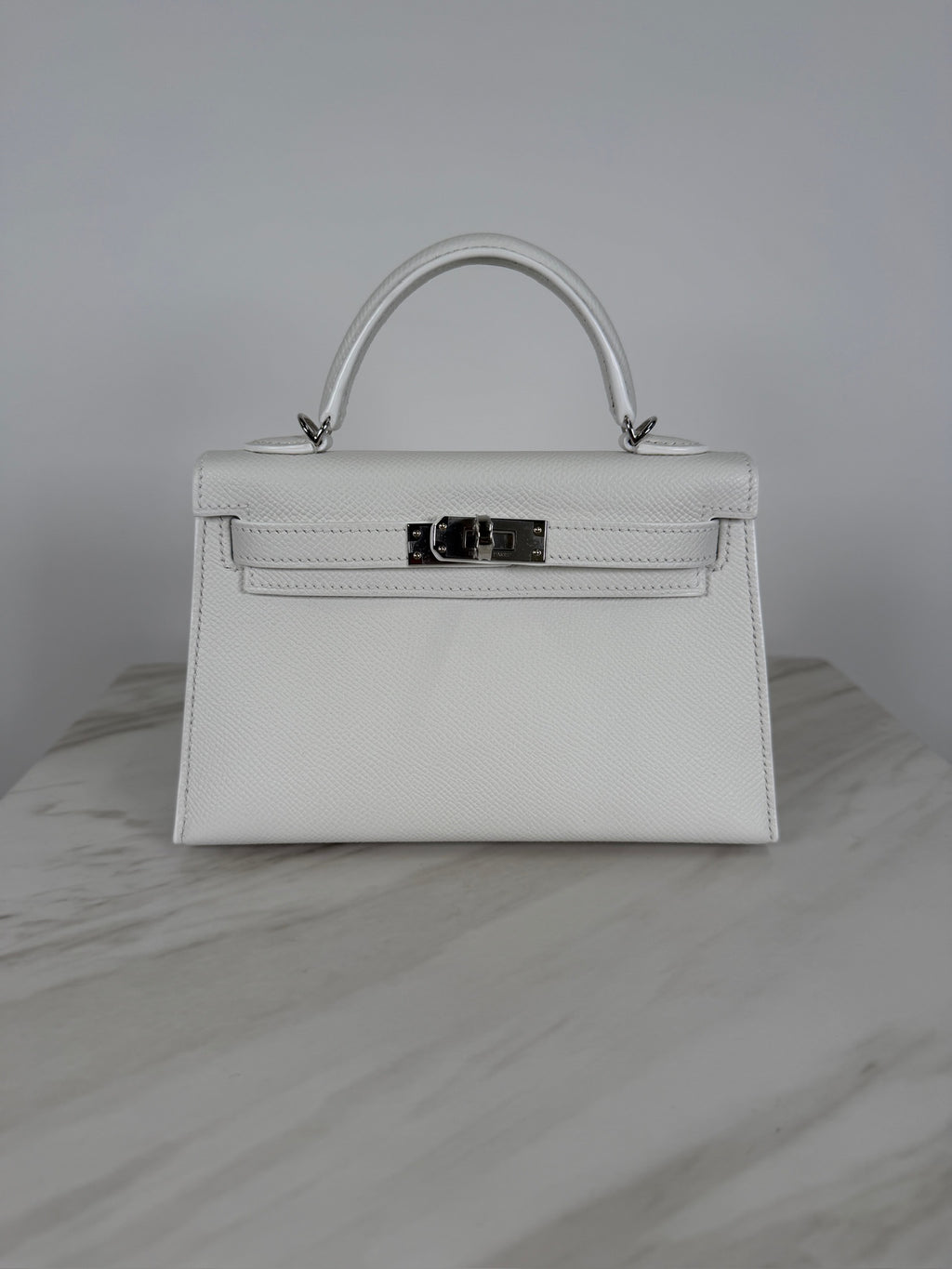 Hermès Mini Kelly White Epsom Palladium Hardware