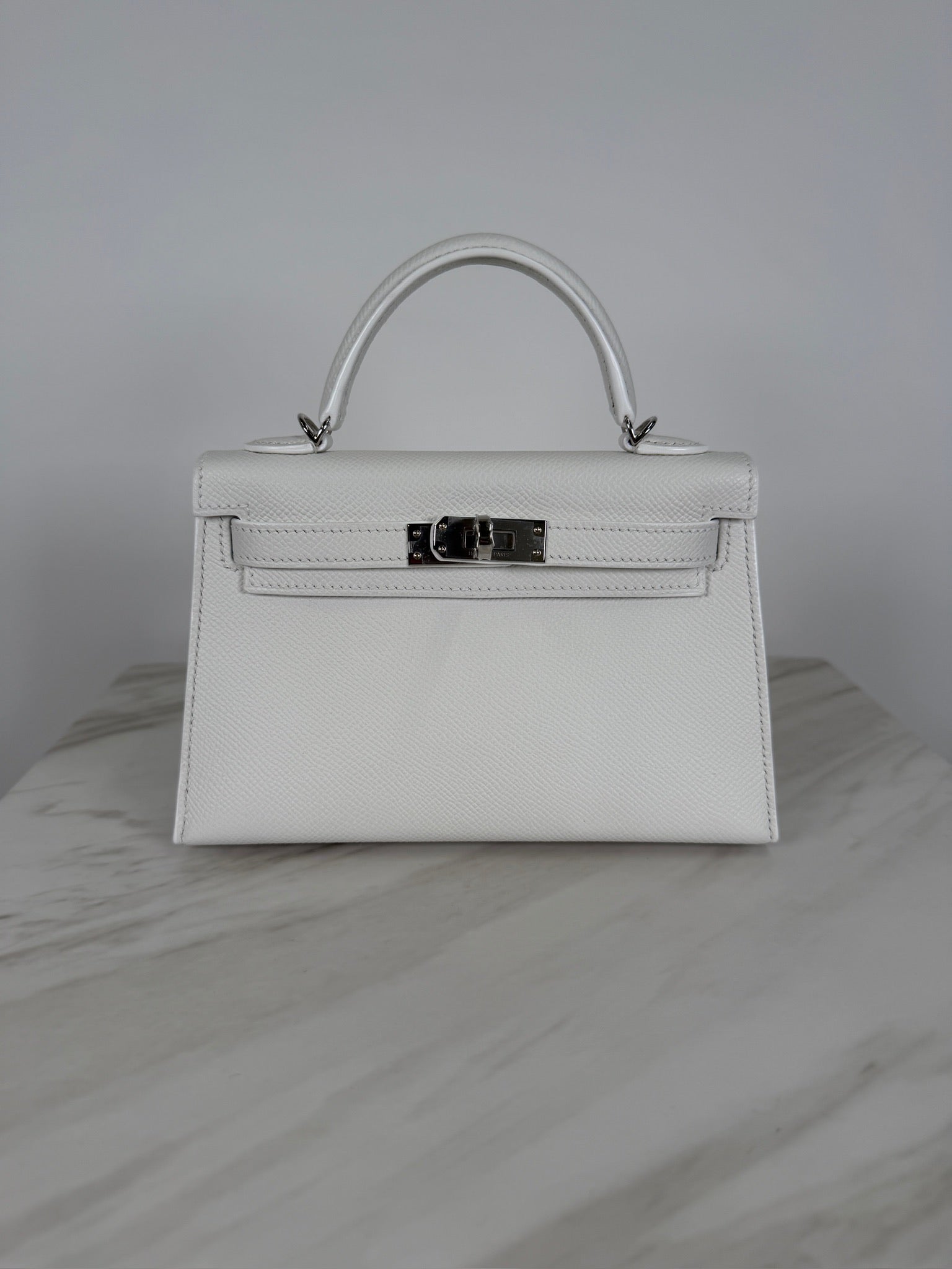 Hermès Mini Kelly White Epsom Palladium Hardware