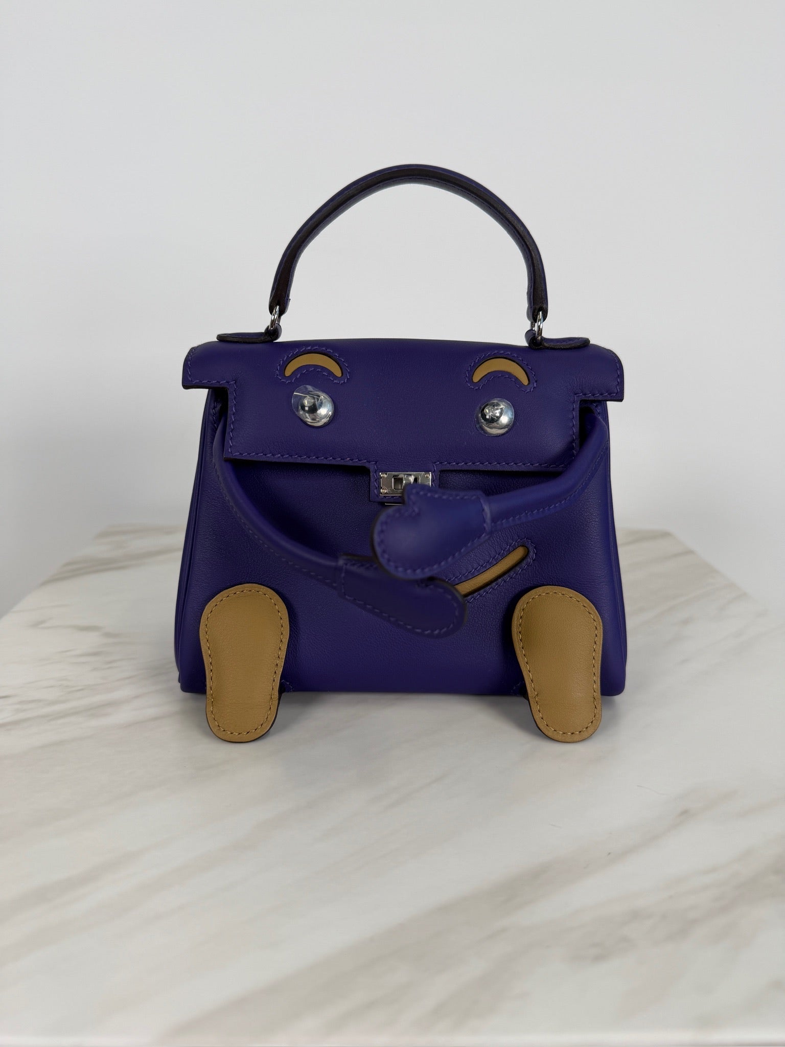 Hermès Kelly Doll Purple/ Dune Swift Palladium Hardware