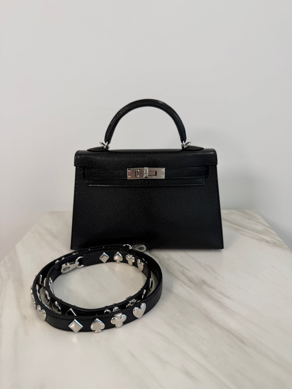 Hermès Mini Kelly Clou de coeur Black Chevre Palladium Hardware