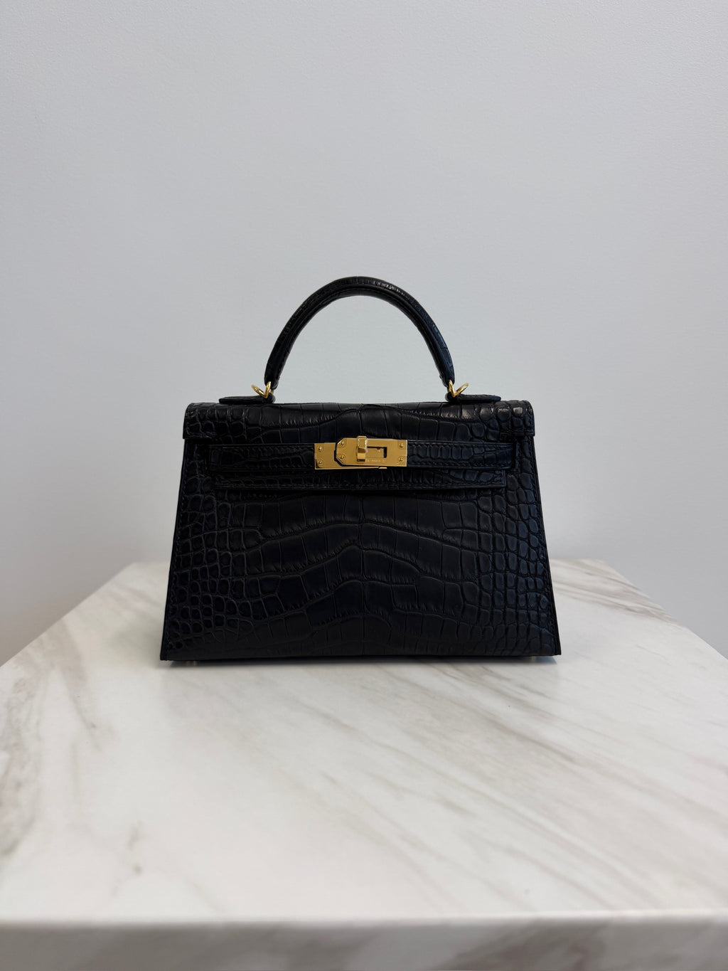 Hermès Mini Kelly Black Matte Alligator Gold Hardware