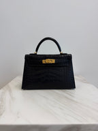 Hermès Mini Kelly Black Matte Alligator Gold Hardware
