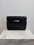 Hermès Kelly Messenger PM Black Matte Porosus Palladium Hardware