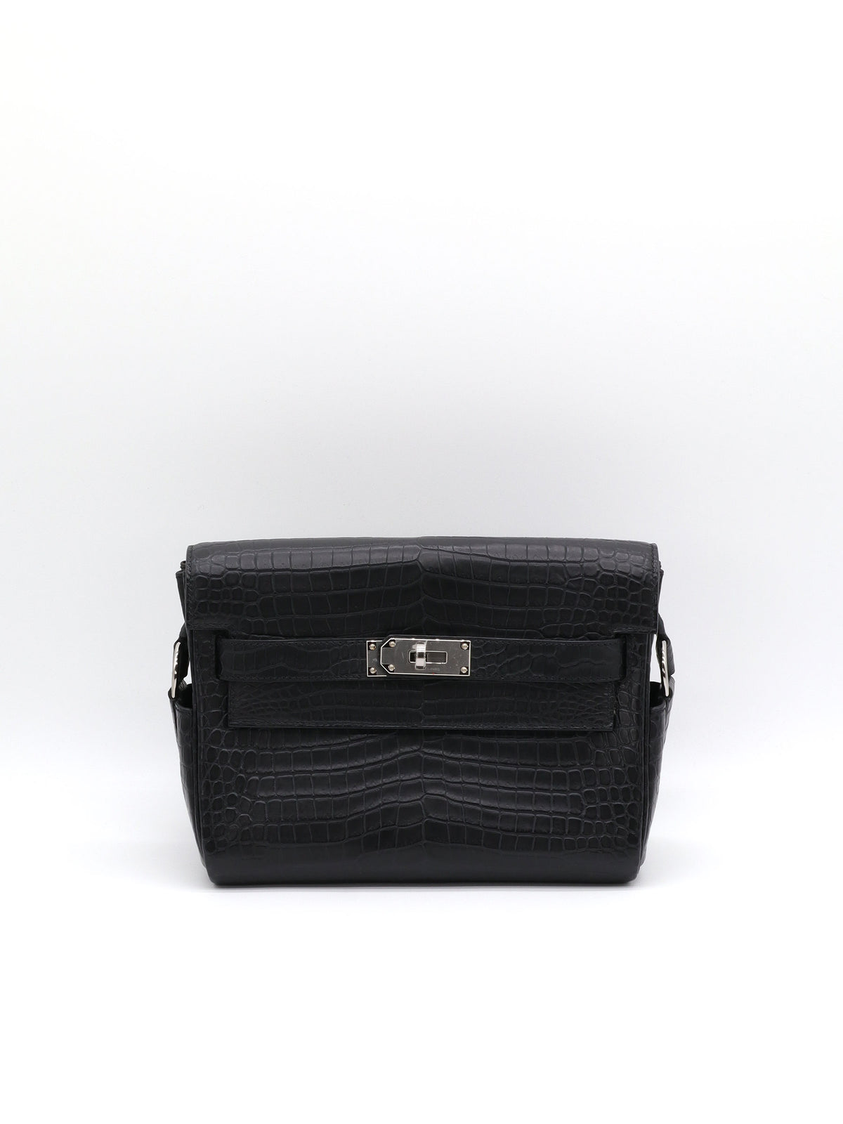 Hermès Kelly Messenger PM Black Matte Porosus Palladium Hardware