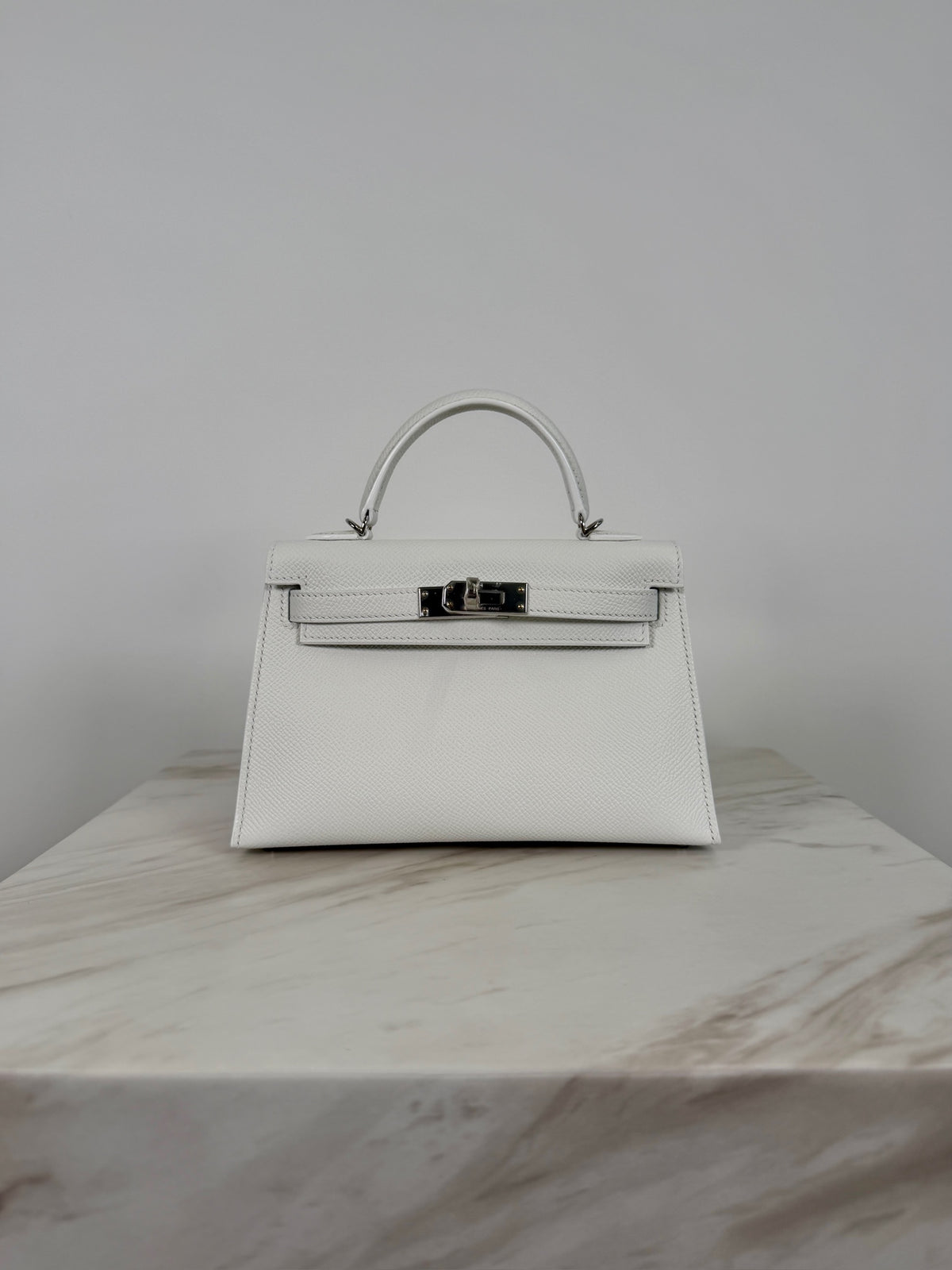 Hermès Mini Kelly White Epsom Palladium Hardware