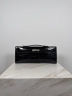 Hermès Kelly Cut Black Shiny Porosus Palladium Hardware