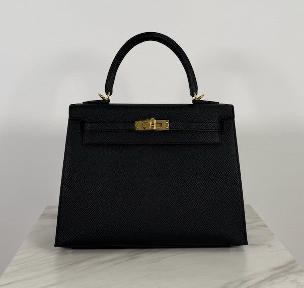 Hermès Kelly 25 Black Epsom Gold Hardware