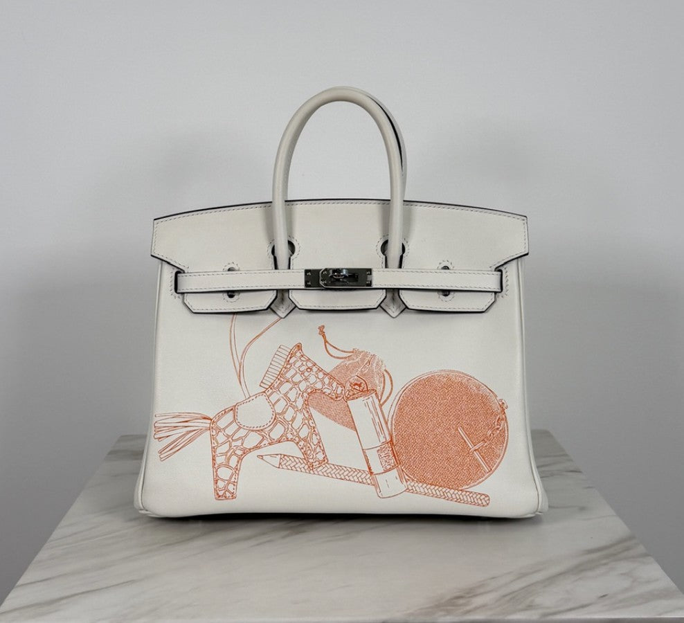 Hermès Birkin 25 In and Out Blanc/Orange Swift Palladium Hardware