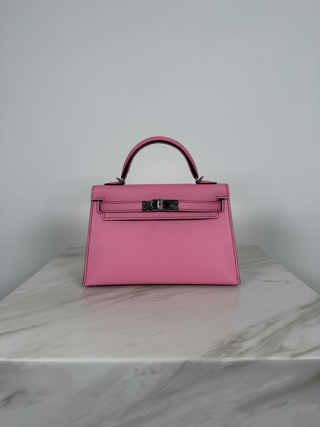 Hermès Mini Kelly Bubblegum Epsom Palladium Hardware