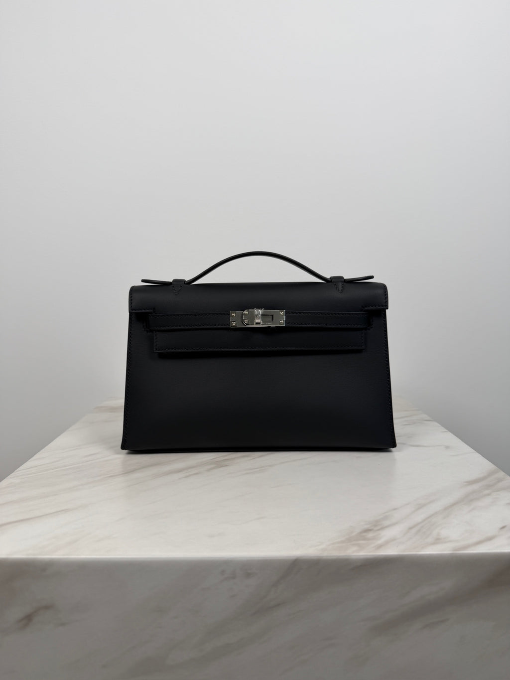 Hermès Kelly Pochette Black Swift Palladium Hardware