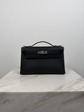 Hermès Kelly Pochette Black Swift Palladium Hardware