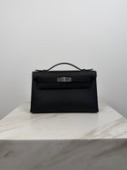 Hermès Kelly Pochette Black Swift Palladium Hardware