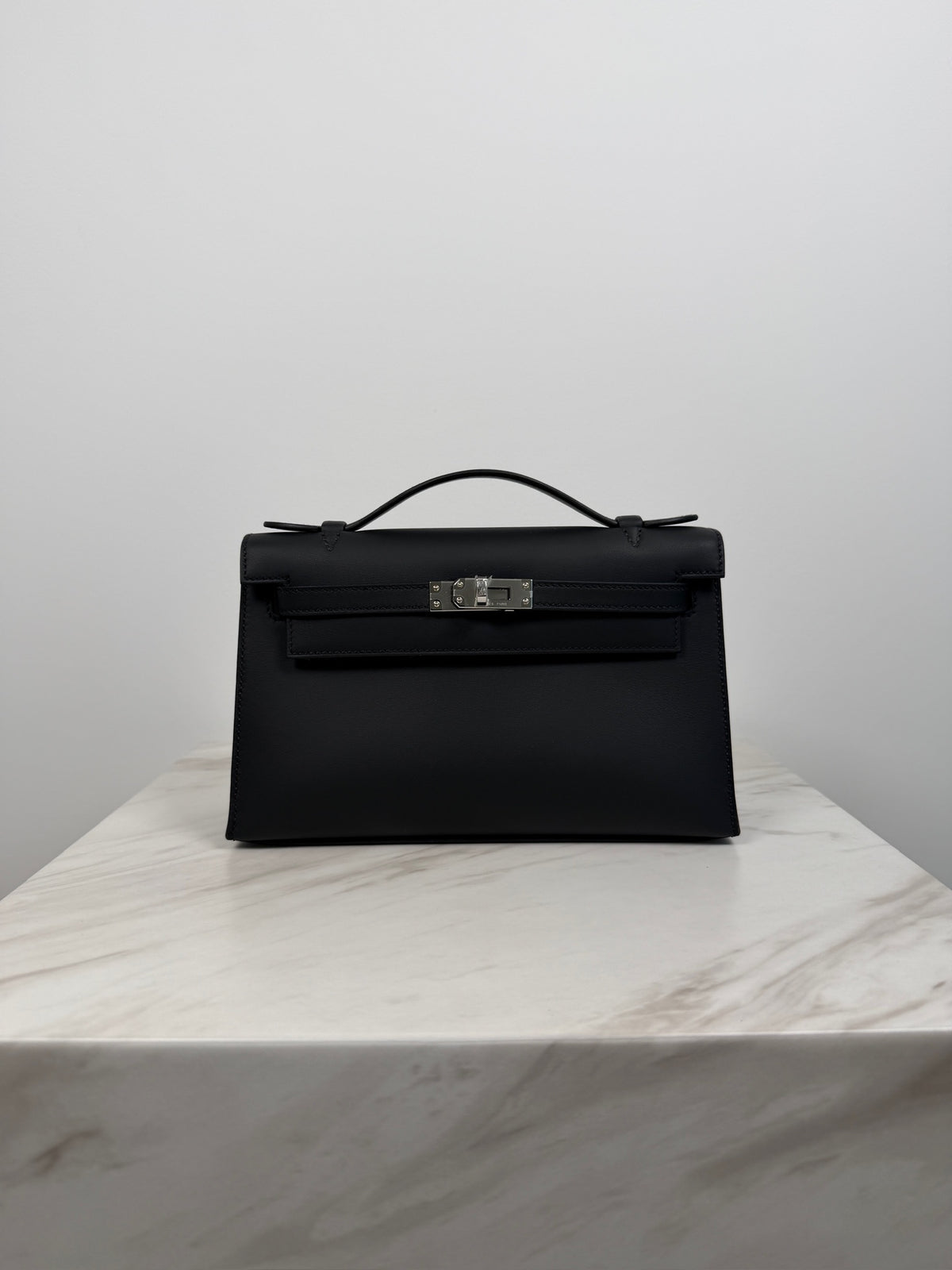 Hermès Kelly Pochette Black Swift Palladium Hardware