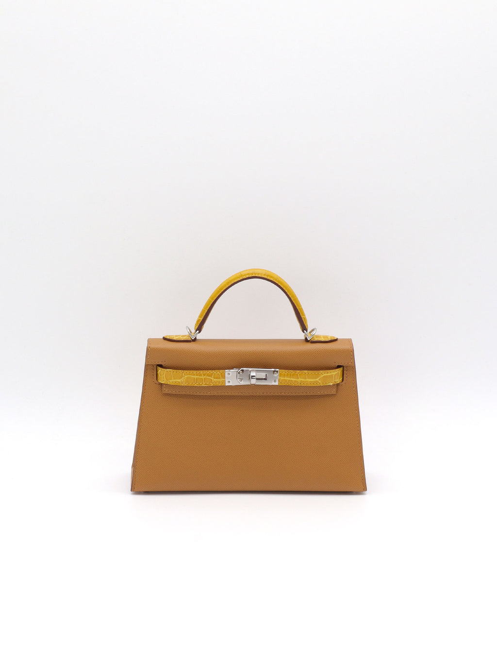 Hermès Mini Kelly Touch Sesame/Jaune Ambre Madame/Shiny Alligator Palladium Hardware
