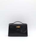 Hermès Kelly Pochette Noir Shiny Nilo Lizard Gold Hardware