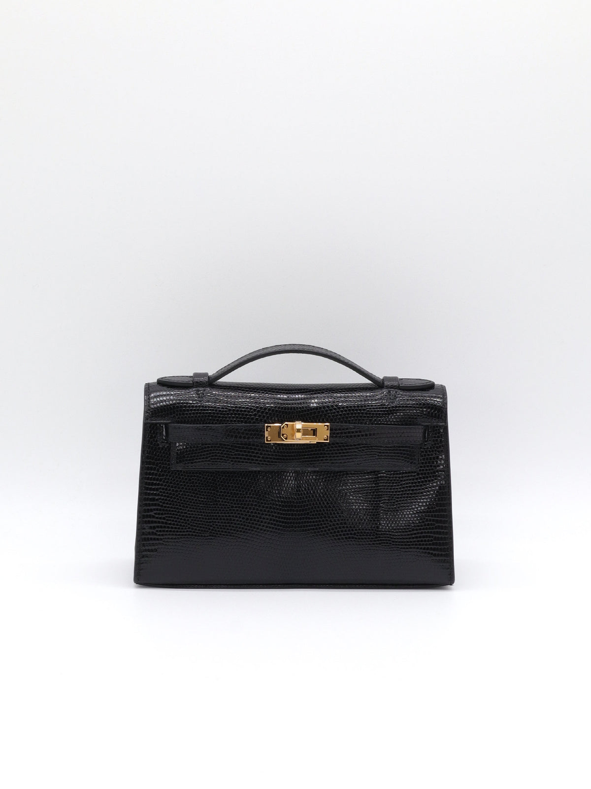 Hermès Kelly Pochette Noir Shiny Nilo Lizard Gold Hardware