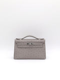 Hermès Kelly Pochette Gris Mouette Ostrich Palladium Hardware