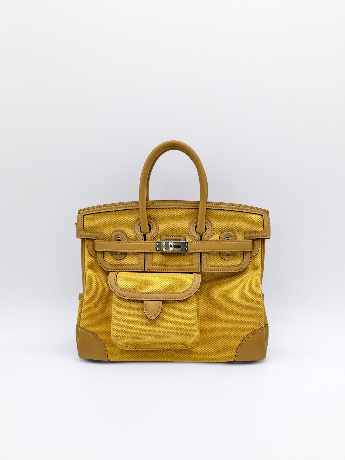 Hermès Birkin 25 Cargo Paille/Biscuit Swift/Toile with Palladium Hardware