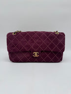 Chanel Maxi Flap Bag 32 Burgundy Suede Calfskin Gold-Tone Metal