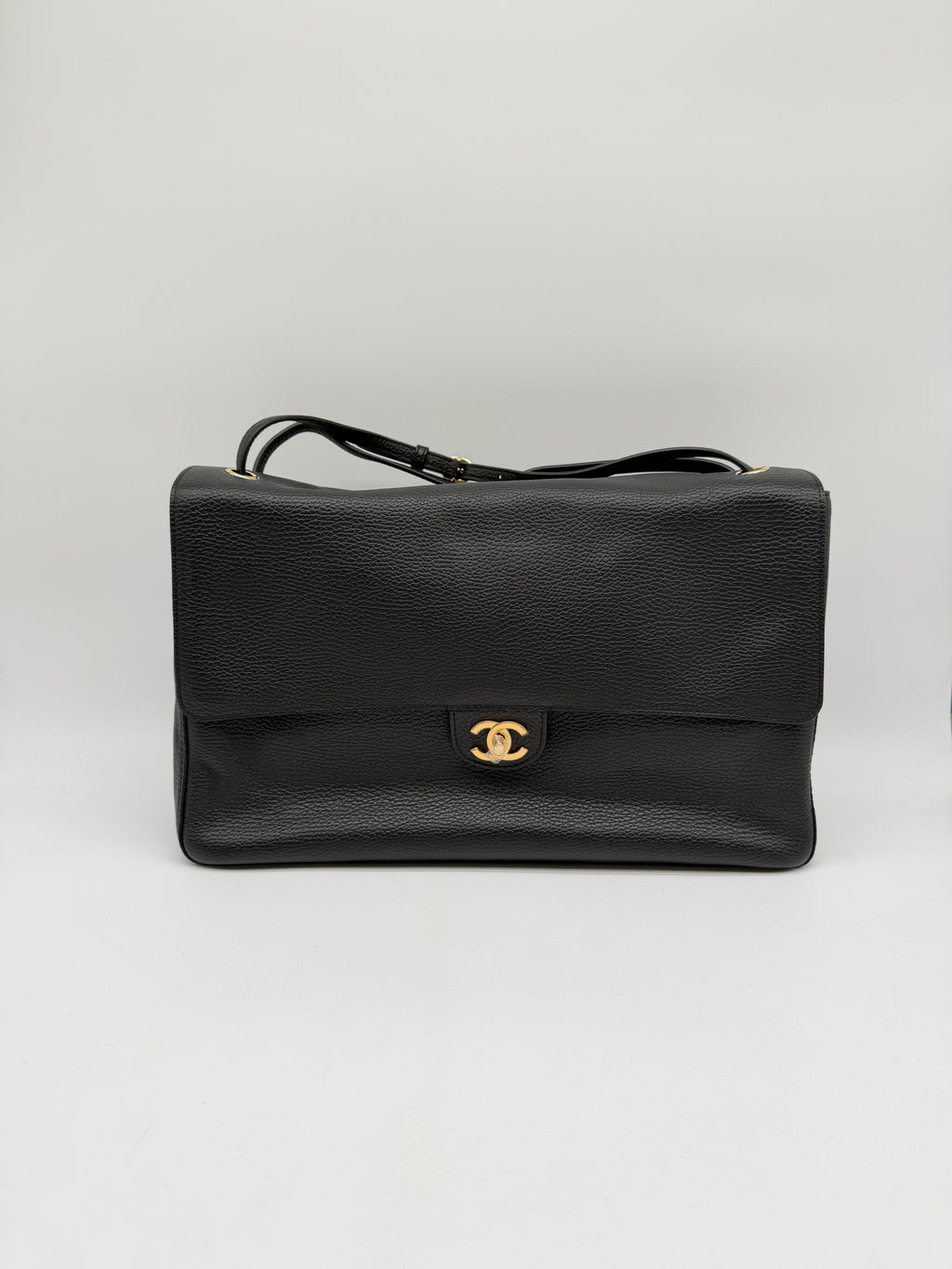 Chanel Maxi Flap Bag 38.5 Black Grained Calfskin Gold-Tone Metal
