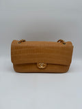 Chanel Maxi Flap Bag 32 Camel Suede Crocodile-embossed Calfskin Gold-Tone Metal
